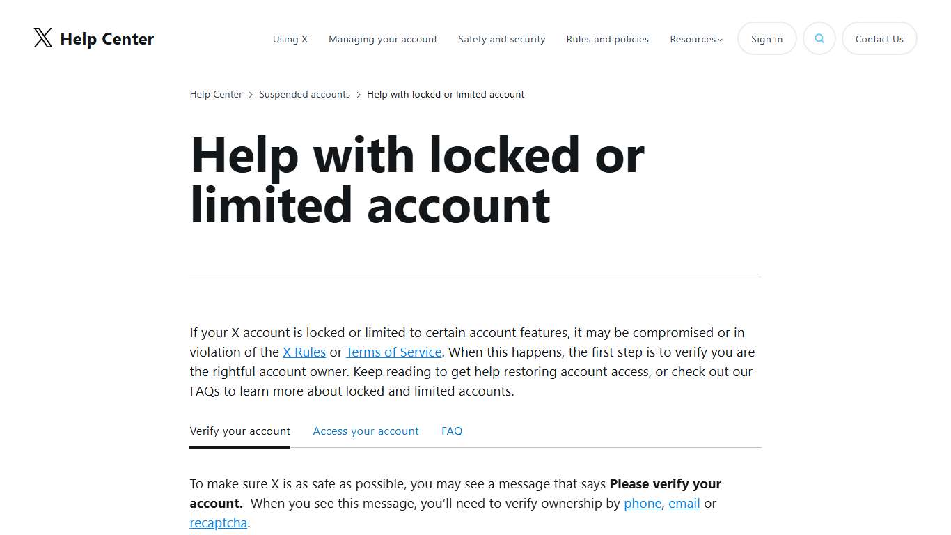 Locked or restricted X accounts | X Help